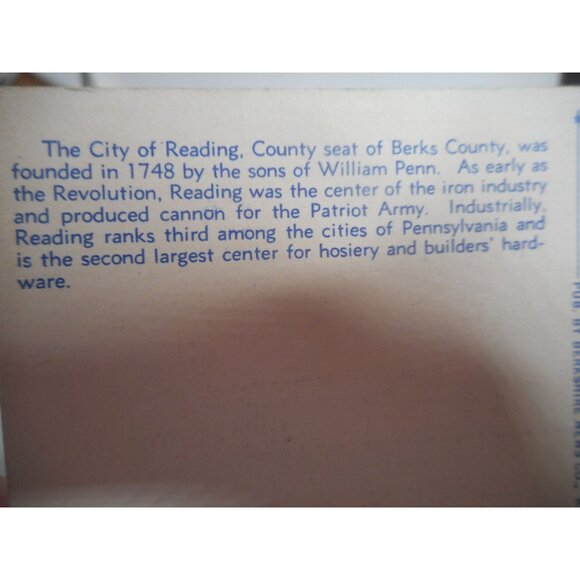 Vintage 1950s Linen Postcard Greetings From Reading Pennsylvania Berks County - Picture 3 of 3